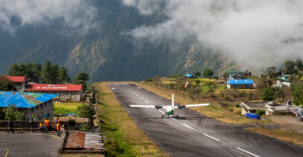 Plane on the runway at Lukla airport